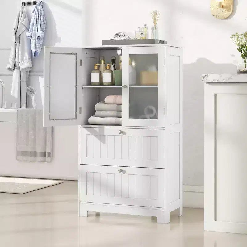 Freestanding Bathroom Floor Storage Cabinet with 2 Drawers and Cupboard