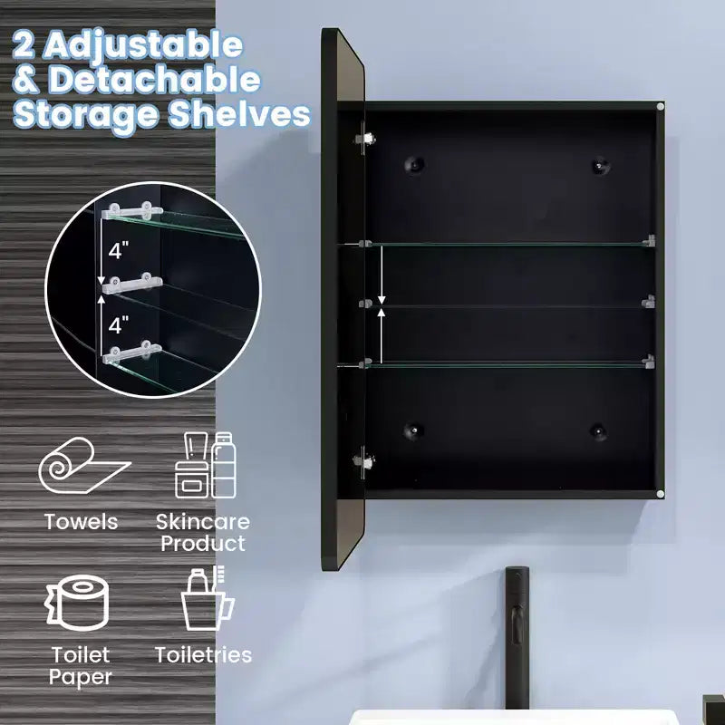 50.8 × 76.2 cm Bathroom Mirror Cabinet with Aluminum Frame and Adjustable Shelves