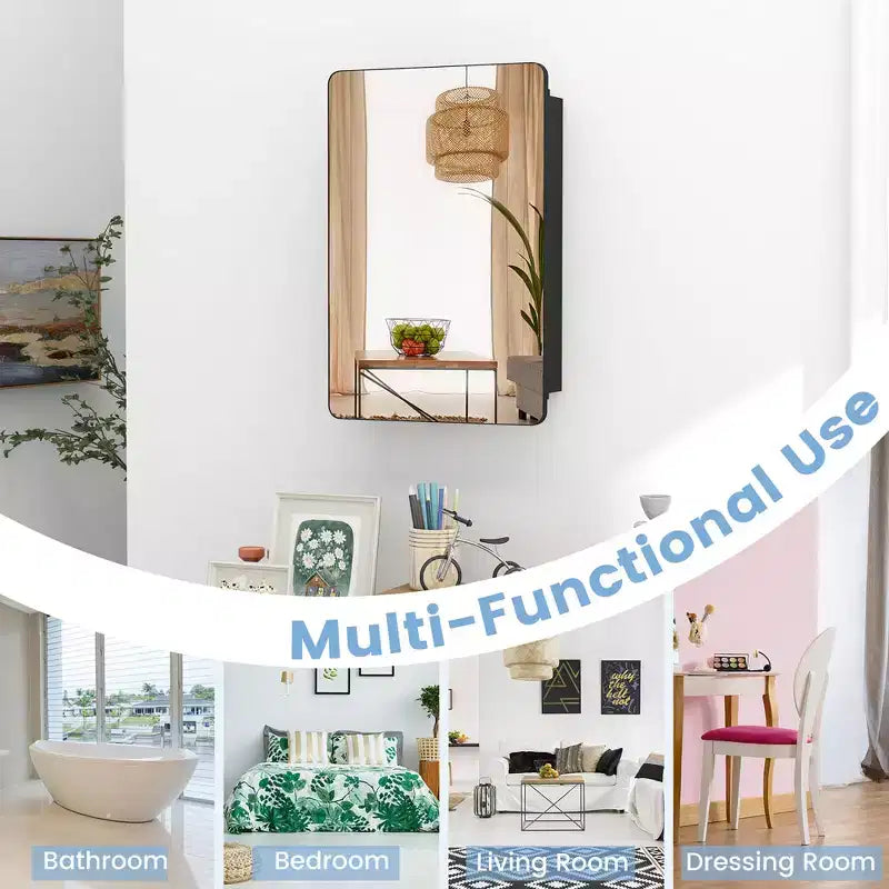 50.8 × 76.2 cm Bathroom Mirror Cabinet with Aluminum Frame and Adjustable Shelves