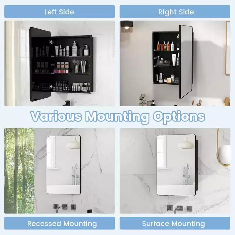50.8 × 76.2 cm Bathroom Mirror Cabinet with Aluminum Frame and Adjustable Shelves