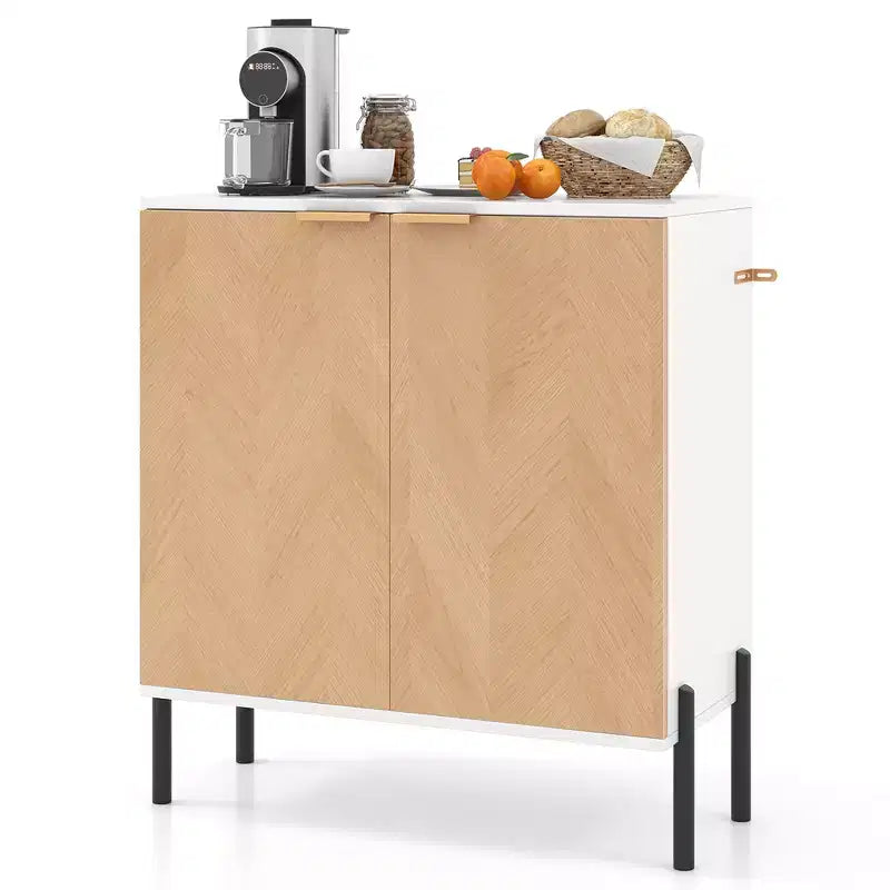 2-Door Buffet Cabinet Sideboard Cabinet w/ Shelf Metal Legs&Anti-Tipping Kits