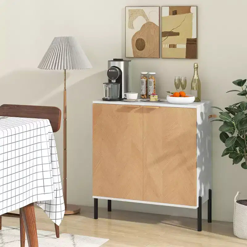 2-Door Buffet Cabinet Sideboard with Shelf, Metal Legs & Anti-Tipping Kit
