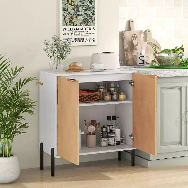 2-Door Buffet Cabinet Sideboard with Shelf, Metal Legs & Anti-Tipping Kit