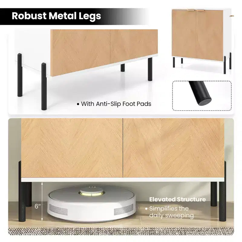 2-Door Buffet Cabinet Sideboard with Shelf, Metal Legs & Anti-Tipping Kit