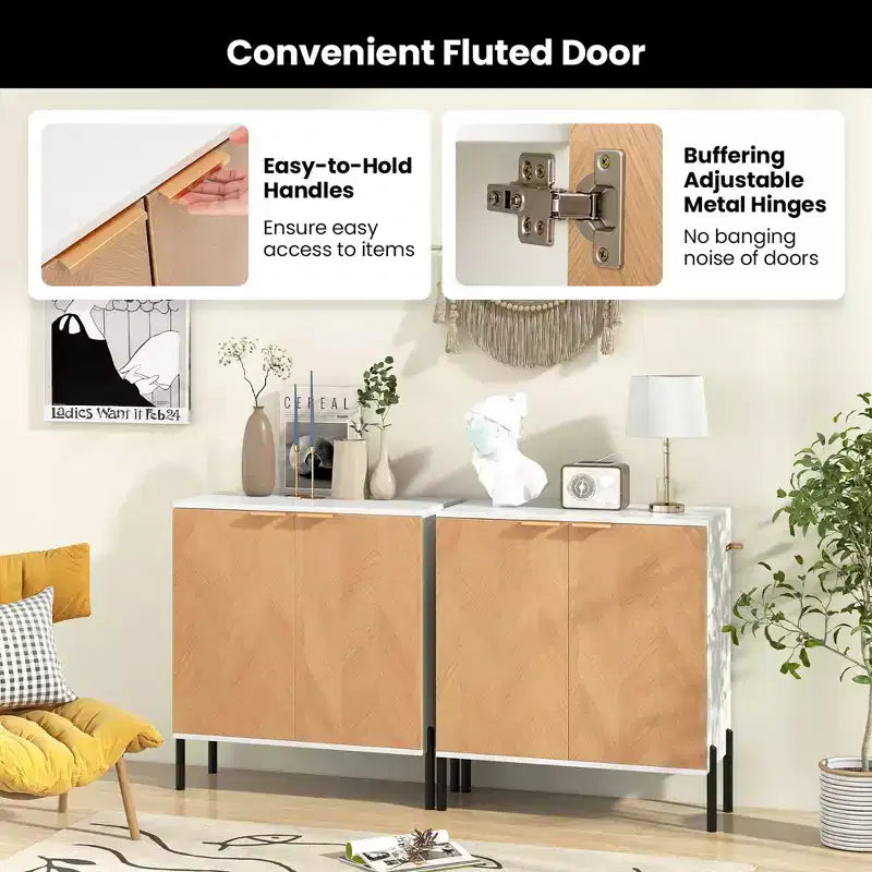2-Door Buffet Cabinet Sideboard with Shelf, Metal Legs & Anti-Tipping Kit