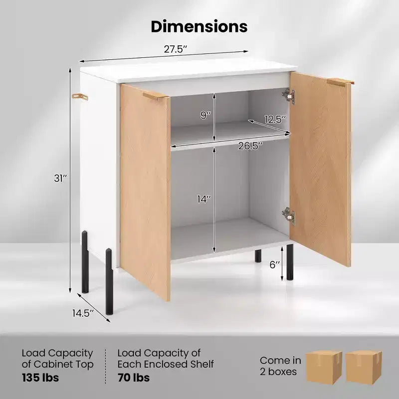 2-Door Buffet Cabinet Sideboard with Shelf, Metal Legs & Anti-Tipping Kit