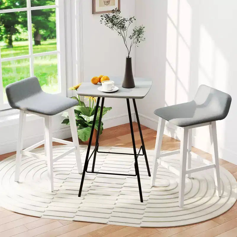 73.7 cm Upholstered Barstools with Low Back, Footrest & Wood Legs for Kitchen Island