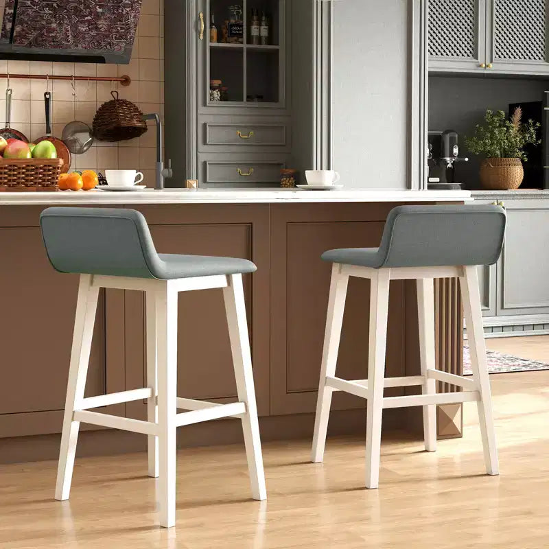 73.7 cm Upholstered Barstools with Low Back, Footrest & Wood Legs for Kitchen Island