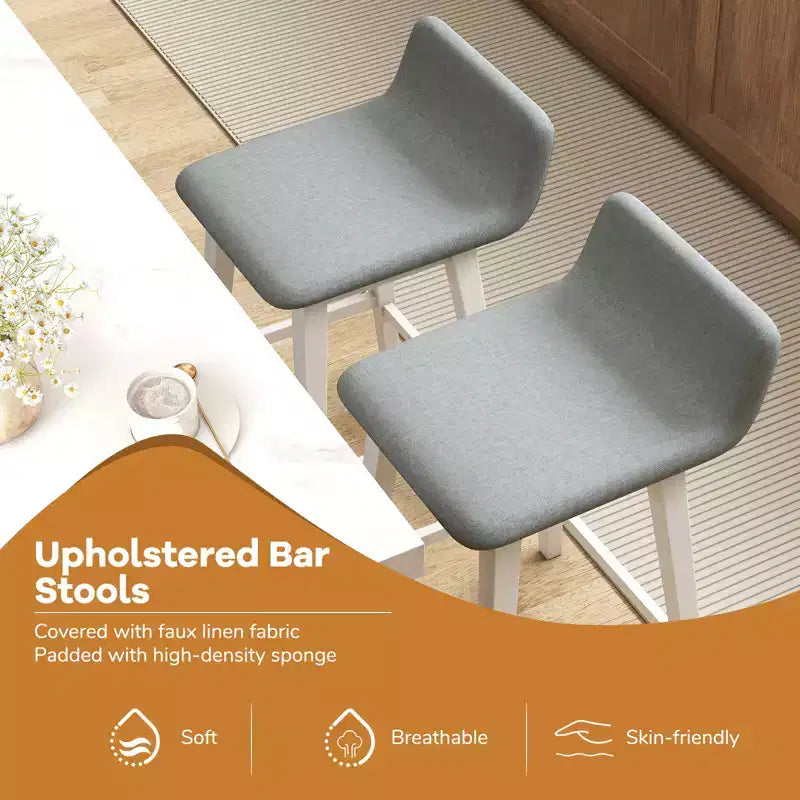 73.7 cm Upholstered Barstools with Low Back, Footrest & Wood Legs for Kitchen Island