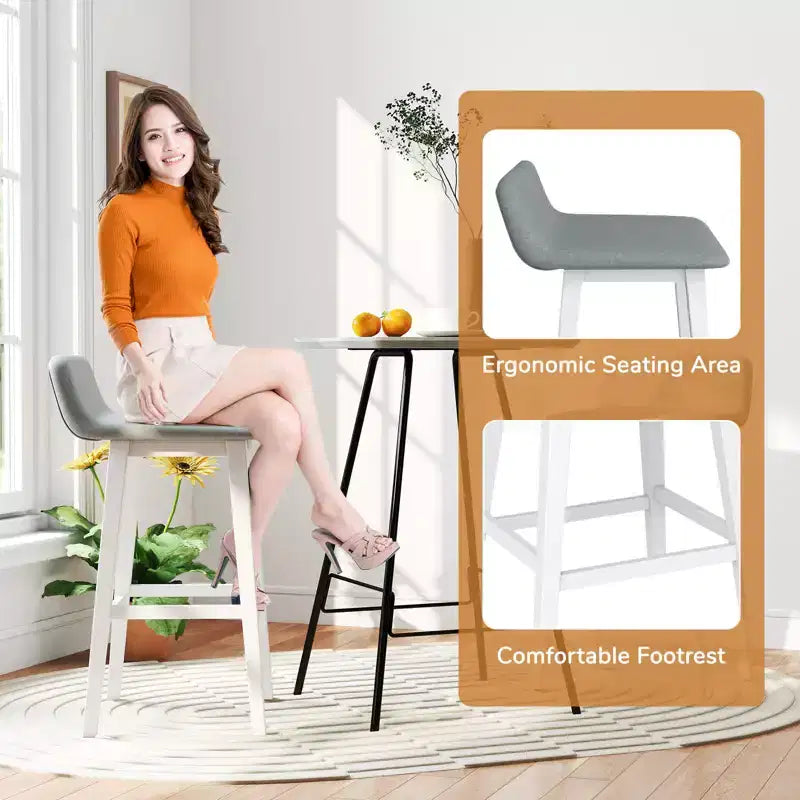 73.7 cm Upholstered Barstools with Low Back, Footrest & Wood Legs for Kitchen Island
