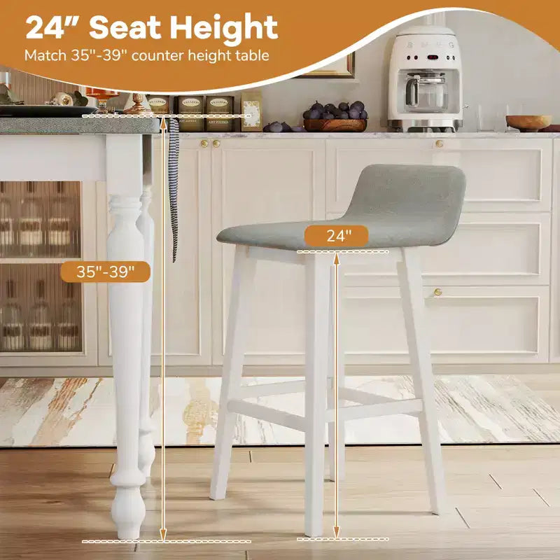 73.7 cm Upholstered Barstools with Low Back, Footrest & Wood Legs for Kitchen Island