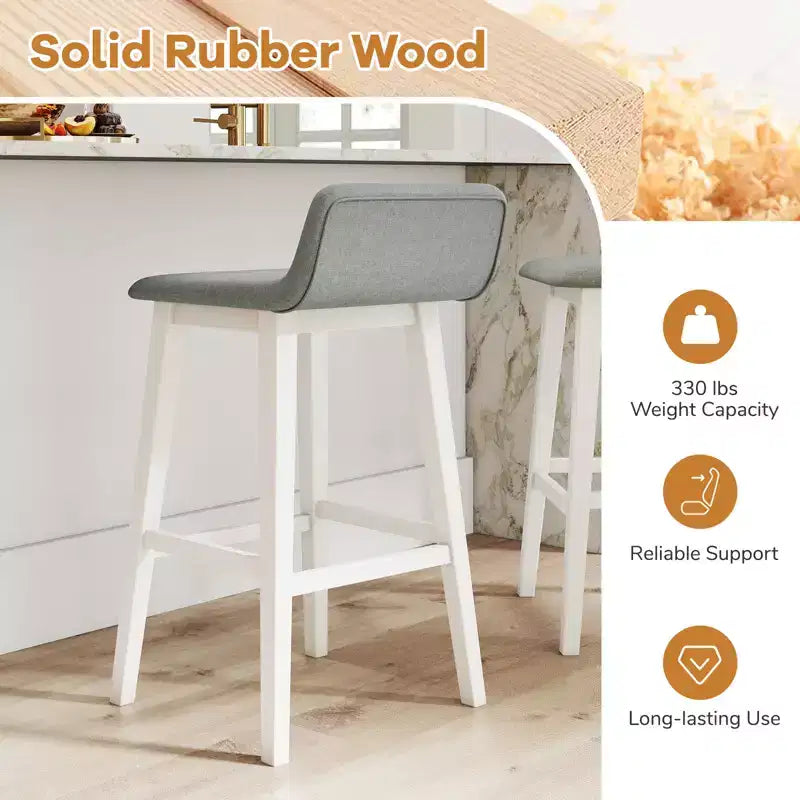 73.7 cm Upholstered Barstools with Low Back, Footrest & Wood Legs for Kitchen Island