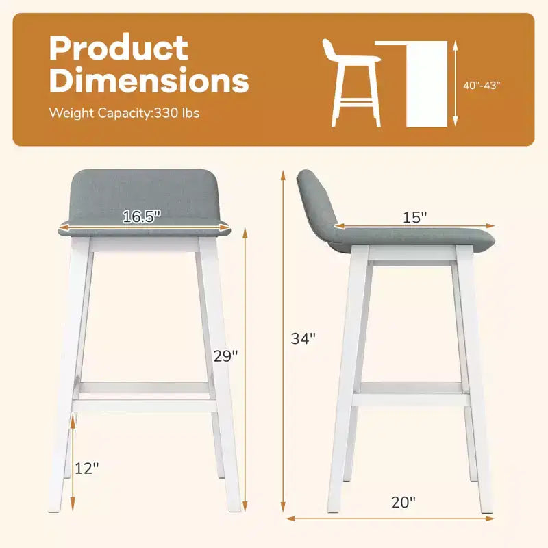 73.7 cm Upholstered Barstools with Low Back, Footrest & Wood Legs for Kitchen Island