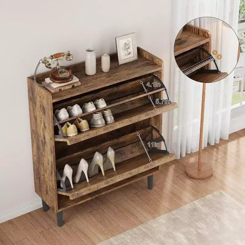 2-Drawer Wooden Shoe Cabinet with Adjustable Shelf - Hidden Entryway & Hallway Storage Organizer for Living Room Space-Saving Solution