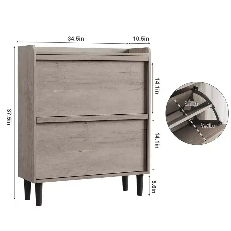 2-Drawer Wooden Shoe Cabinet with Adjustable Shelf - Hidden Entryway & Hallway Storage Organizer for Living Room Space-Saving Solution
