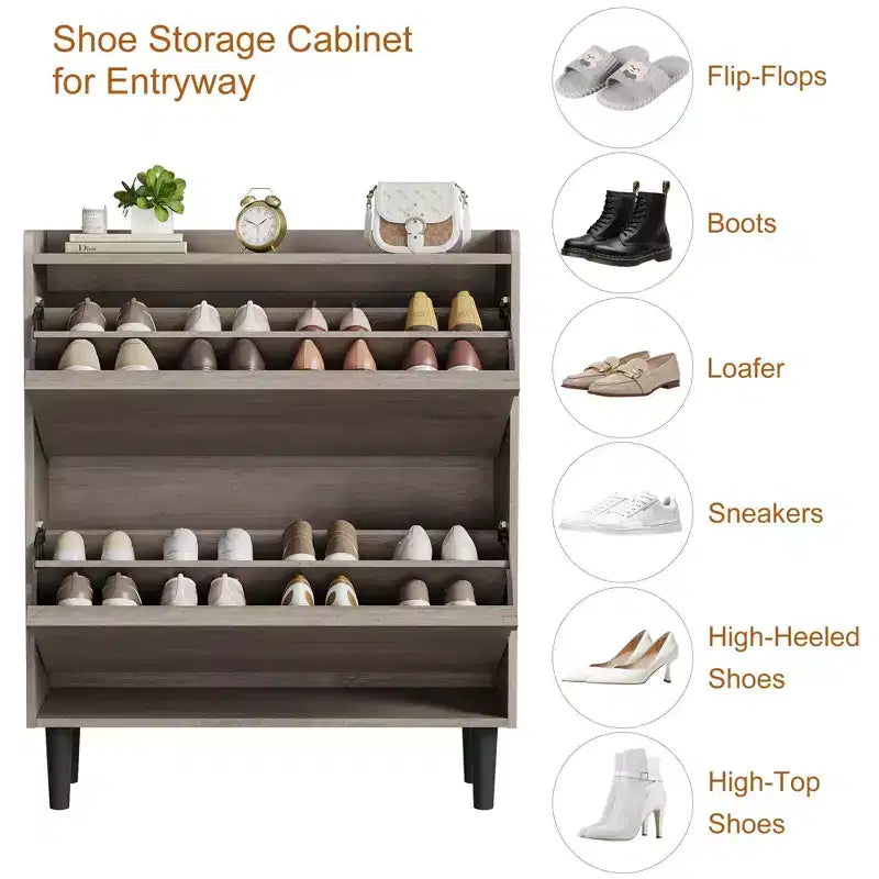2-Drawer Wooden Shoe Cabinet with Adjustable Shelf - Hidden Entryway & Hallway Storage Organizer for Living Room Space-Saving Solution