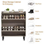 2-Drawer Wooden Shoe Cabinet with Adjustable Shelf - Hidden Entryway & Hallway Storage Organizer for Living Room Space-Saving Solution