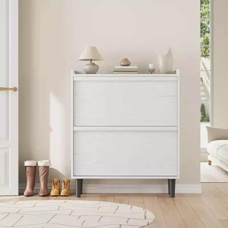 2-Drawer Wooden Shoe Cabinet with Adjustable Shelf - Hidden Entryway & Hallway Storage Organizer for Living Room Space-Saving Solution