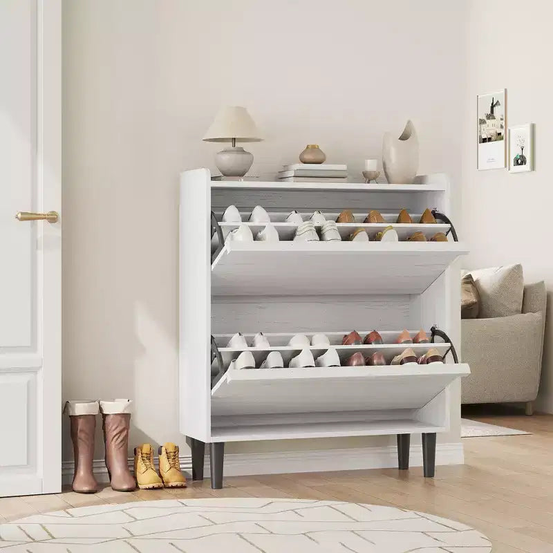 2-Drawer Wooden Shoe Cabinet with Adjustable Shelf - Hidden Entryway & Hallway Storage Organizer for Living Room Space-Saving Solution