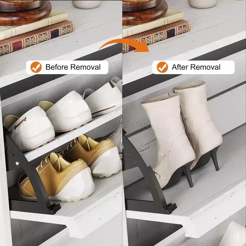 2-Drawer Wooden Shoe Cabinet with Adjustable Shelf - Hidden Entryway & Hallway Storage Organizer for Living Room Space-Saving Solution