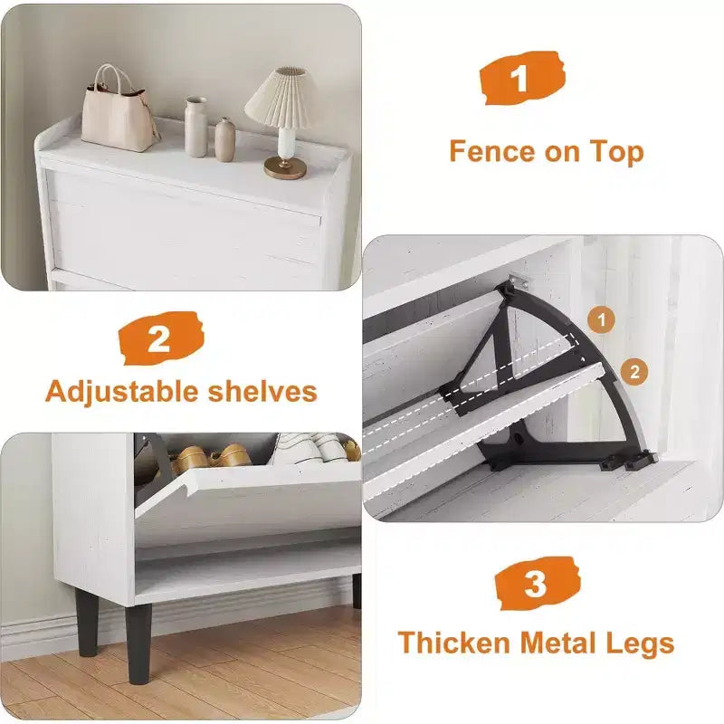 2-Drawer Wooden Shoe Cabinet with Adjustable Shelf - Hidden Entryway & Hallway Storage Organizer for Living Room Space-Saving Solution