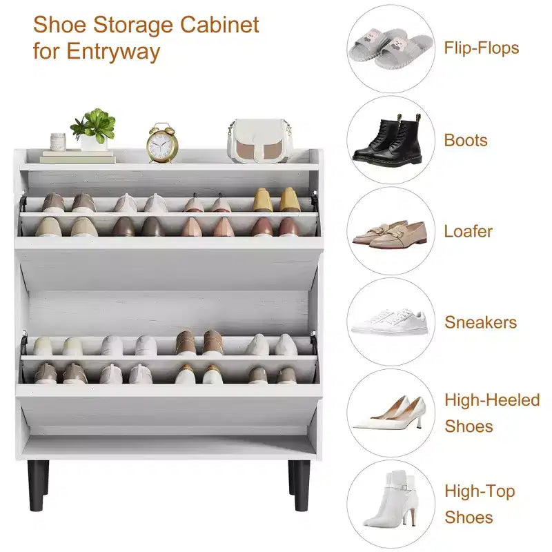 2-Drawer Wooden Shoe Cabinet with Adjustable Shelf - Hidden Entryway & Hallway Storage Organizer for Living Room Space-Saving Solution
