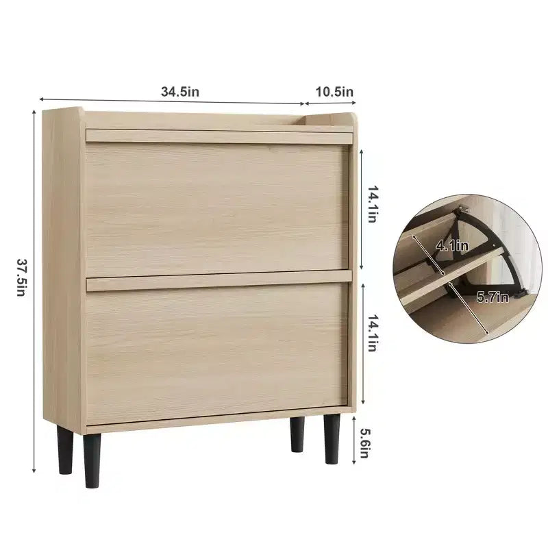 2-Drawer Wooden Shoe Cabinet with Adjustable Shelf - Hidden Entryway & Hallway Storage Organizer for Living Room Space-Saving Solution