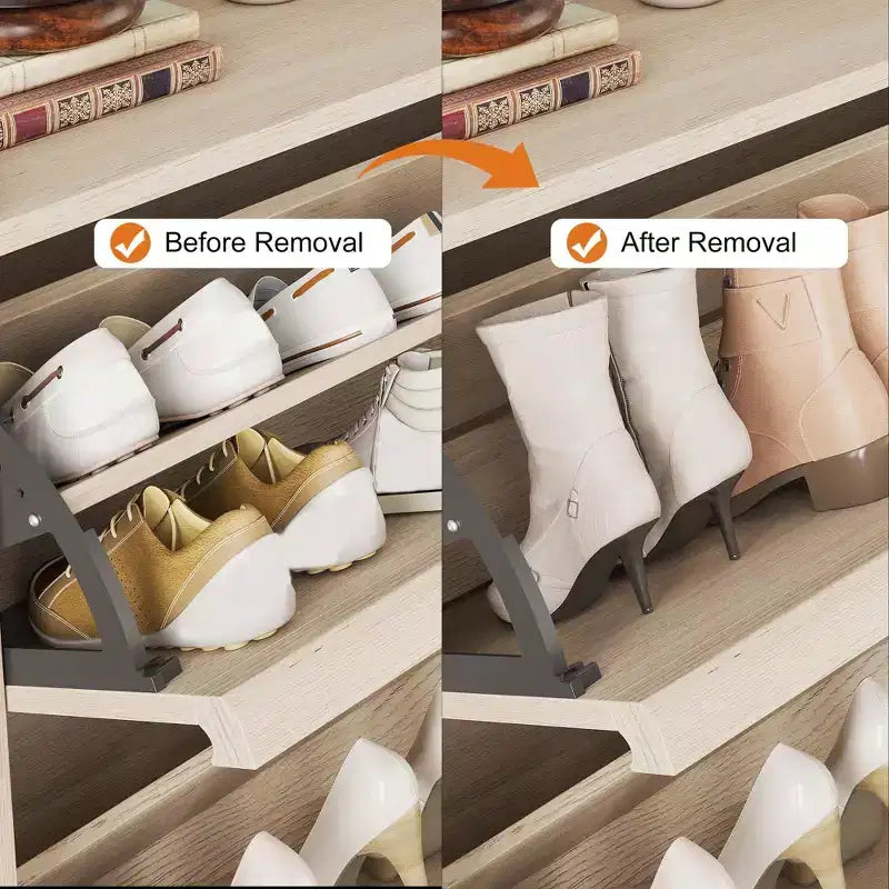 2-Drawer Wooden Shoe Cabinet with Adjustable Shelf - Hidden Entryway & Hallway Storage Organizer for Living Room Space-Saving Solution