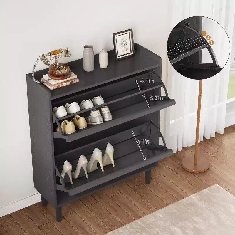 2-Drawer Wooden Shoe Cabinet with Adjustable Shelf - Hidden Entryway & Hallway Storage Organizer for Living Room Space-Saving Solution
