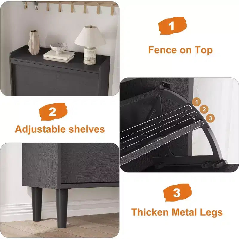 2-Drawer Wooden Shoe Cabinet with Adjustable Shelf - Hidden Entryway & Hallway Storage Organizer for Living Room Space-Saving Solution