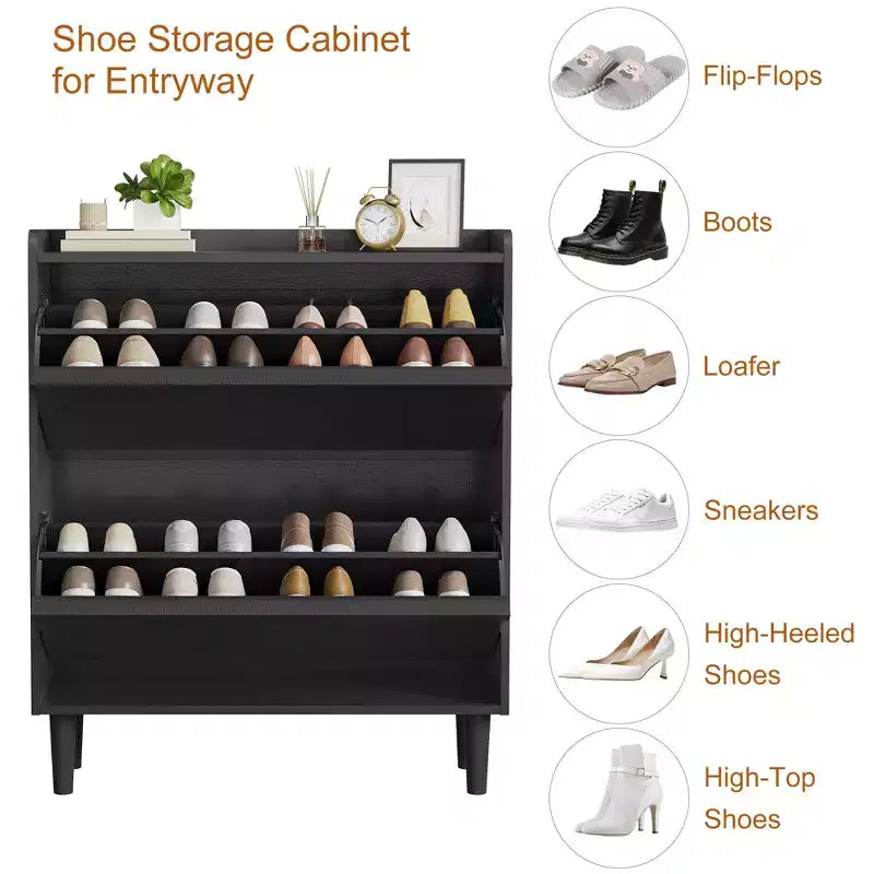 2-Drawer Wooden Shoe Cabinet with Adjustable Shelf - Hidden Entryway & Hallway Storage Organizer for Living Room Space-Saving Solution
