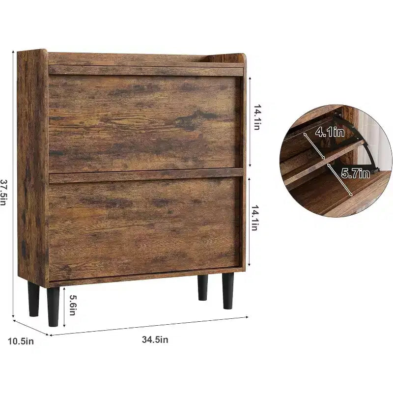2-Drawer Wooden Shoe Cabinet with Adjustable Shelf - Hidden Entryway & Hallway Storage Organizer for Living Room Space-Saving Solution