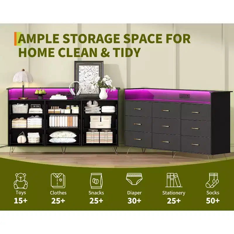 93.0 × 159.5 × 42.4 cm 9-Drawer Tall Dresser, Modern Storage Cabinet with Multi-Functional Organizer for Multi-Room Use, Sleek Design