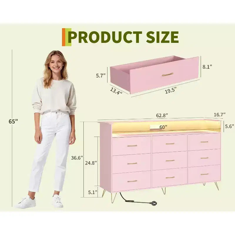 93.0 × 159.5 × 42.4 cm 9-Drawer Tall Dresser, Modern Storage Cabinet with Multi-Functional Organizer for Multi-Room Use, Sleek Design