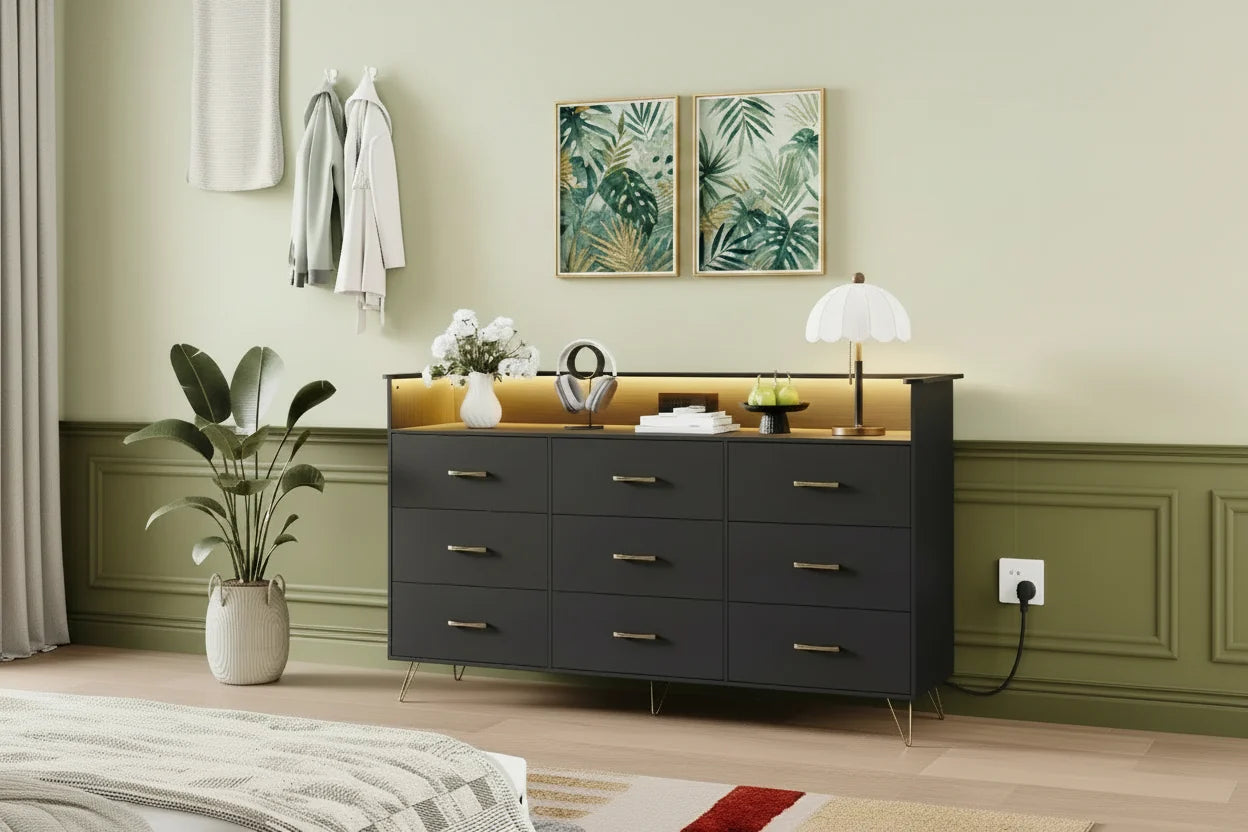 93.0 × 159.5 × 42.4 cm 9-Drawer Tall Dresser, Modern Storage Cabinet with Multi-Functional Organizer for Multi-Room Use, Sleek Design