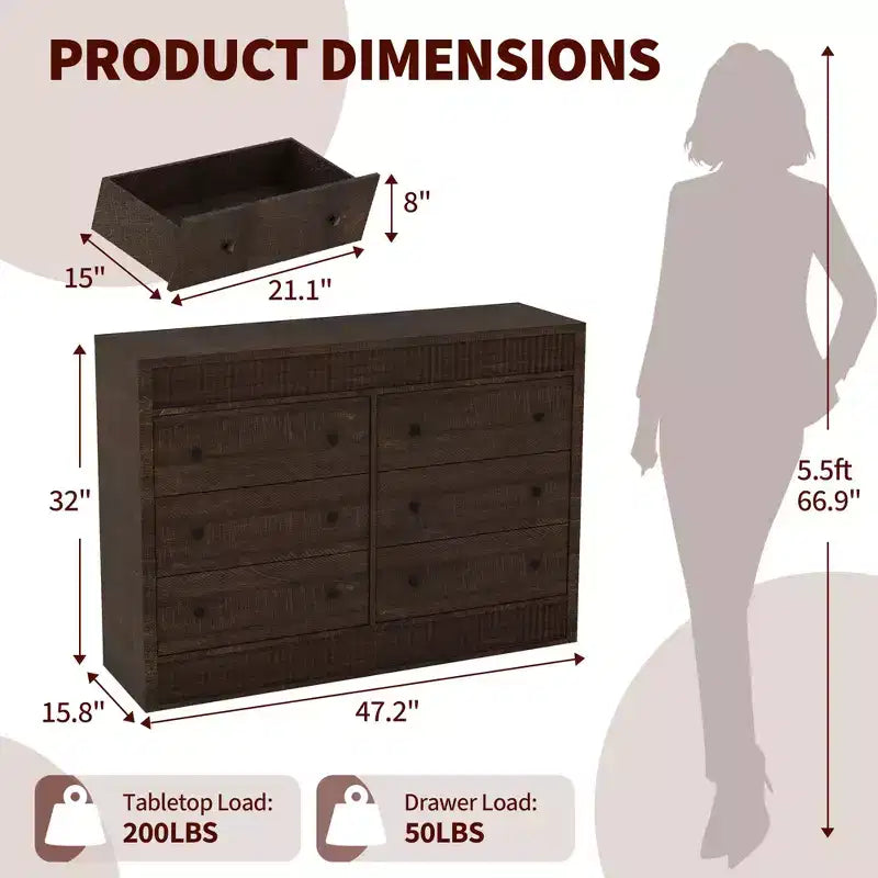 Fluted 6- or 7-Drawer Dresser with Smooth-Gliding Drawers and Anti-Tip Safety