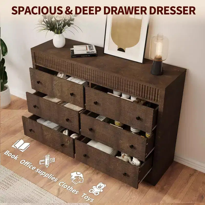 Fluted 6- or 7-Drawer Dresser with Smooth-Gliding Drawers and Anti-Tip Safety