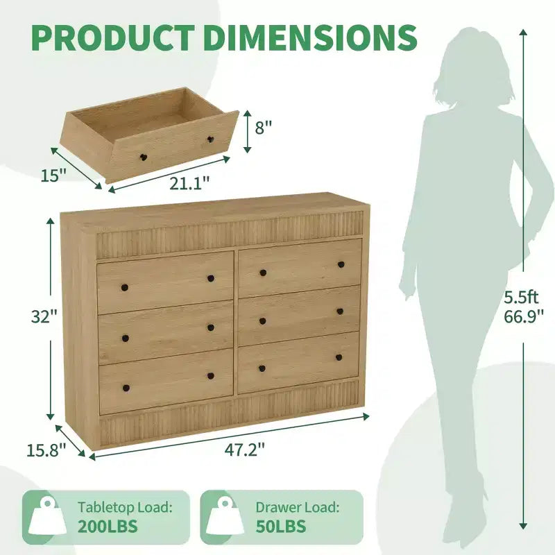 Fluted 6- or 7-Drawer Dresser with Smooth-Gliding Drawers and Anti-Tip Safety