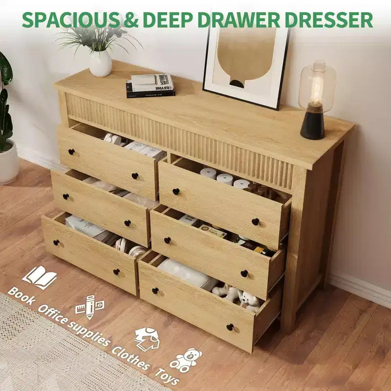 Fluted 6- or 7-Drawer Dresser with Smooth-Gliding Drawers and Anti-Tip Safety