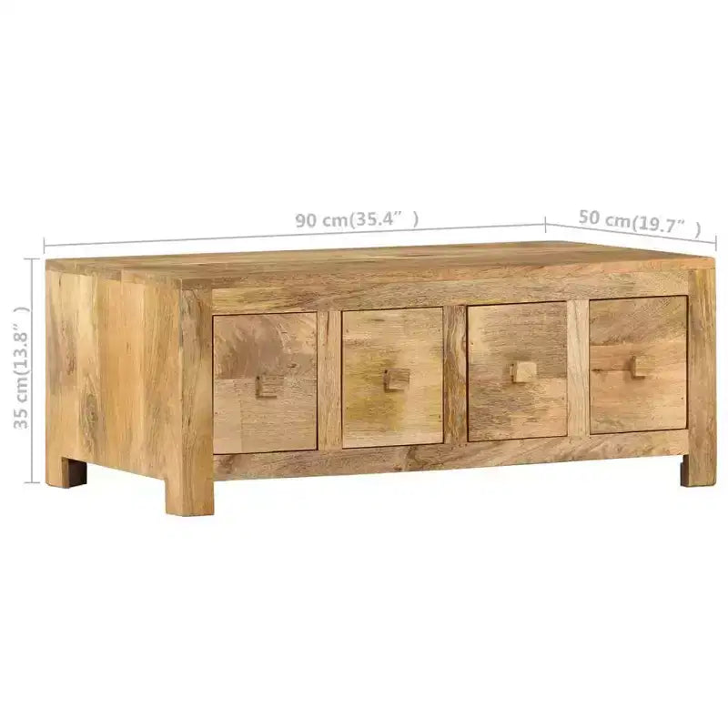 Coffee Table with 4 Drawers 89.9 × 50.0 × 35.1 cm Solid Mango Wood