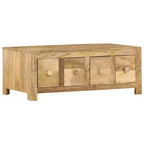 Coffee Table with 4 Drawers 89.9 × 50.0 × 35.1 cm Solid Mango Wood