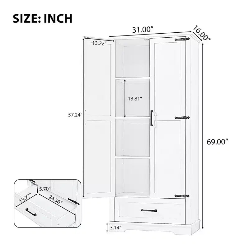 175.3 cm Tall Freestanding Bathroom Storage Cabinet with Adjustable Shelves for Kitchen, Living Room or Utility Room