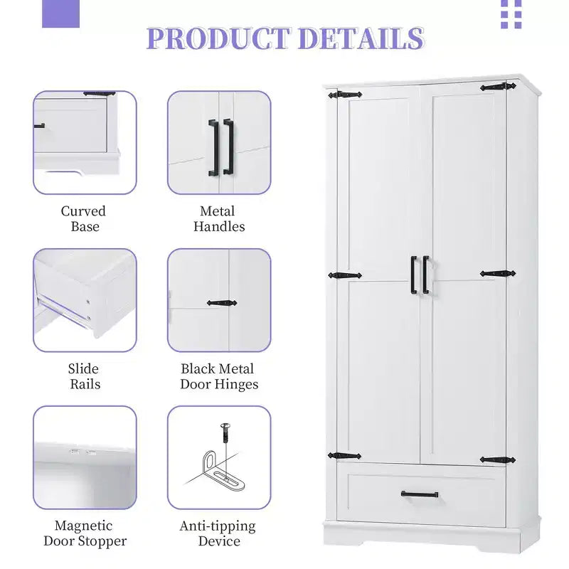 175.3 cm Tall Freestanding Bathroom Storage Cabinet with Adjustable Shelves for Kitchen, Living Room or Utility Room