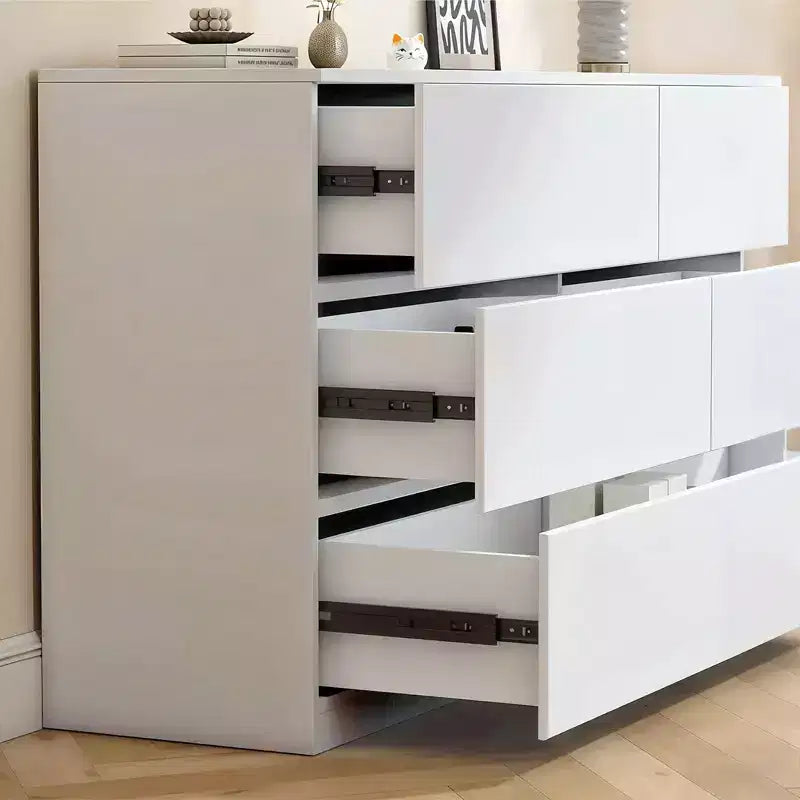 6-Drawer White Dresser, Modern Dresser for Bedroom with Spacious Countertop, Wood Storage Cabinet with Concealed Handles