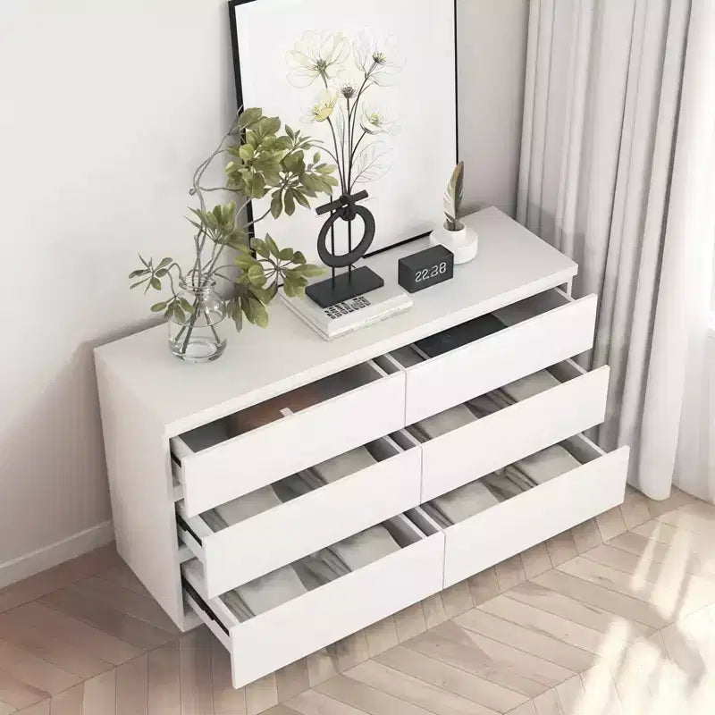 6-Drawer White Dresser, Modern Dresser for Bedroom with Spacious Countertop, Wood Storage Cabinet with Concealed Handles