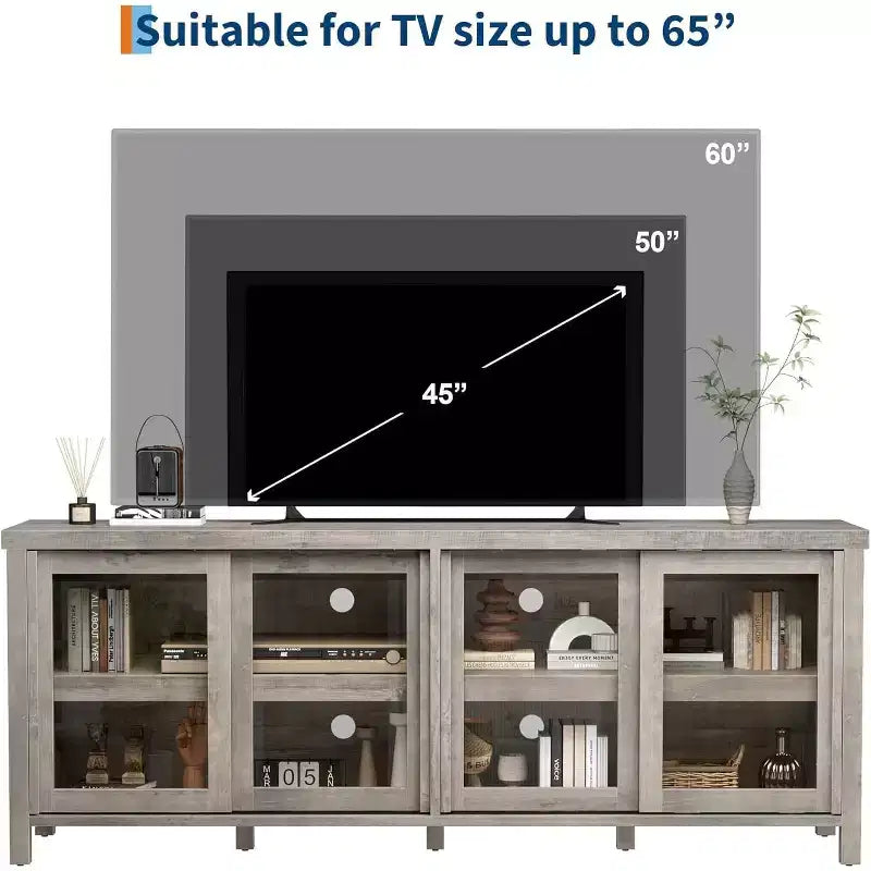 165.1 cm TV Stand Entertainment Center with 4 Glass Doors and Storage Cabinet
