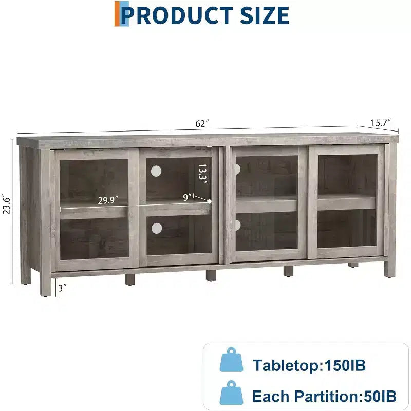 165.1 cm TV Stand Entertainment Center with 4 Glass Doors and Storage Cabinet
