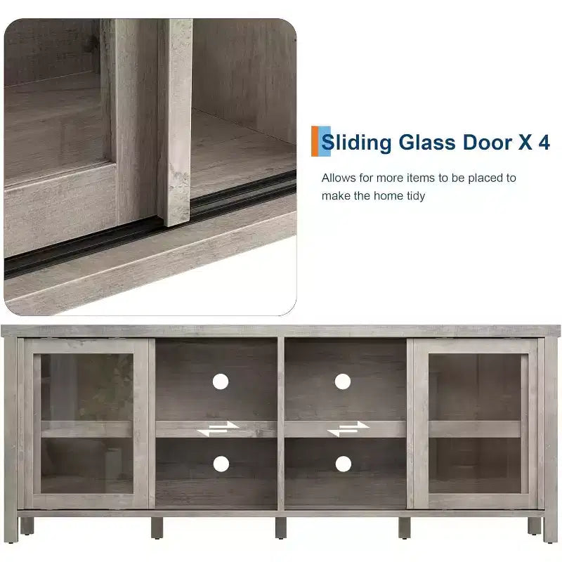 165.1 cm TV Stand Entertainment Center with 4 Glass Doors and Storage Cabinet