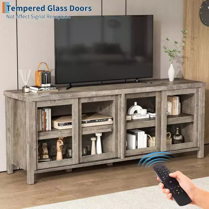 165.1 cm TV Stand Entertainment Center with 4 Glass Doors and Storage Cabinet