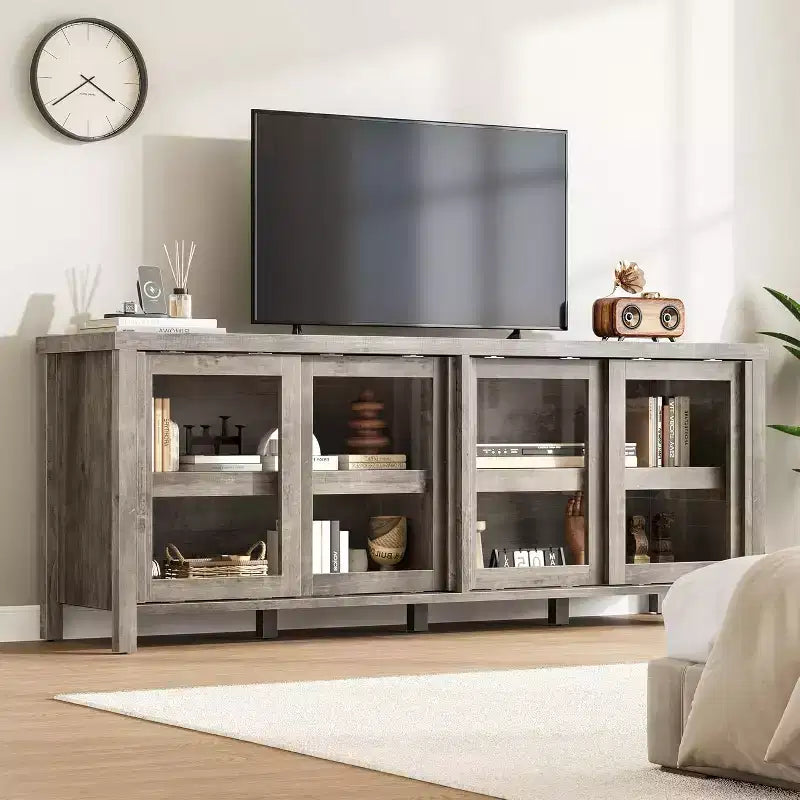 165.1 cm TV Stand Entertainment Center with 4 Glass Doors and Storage Cabinet